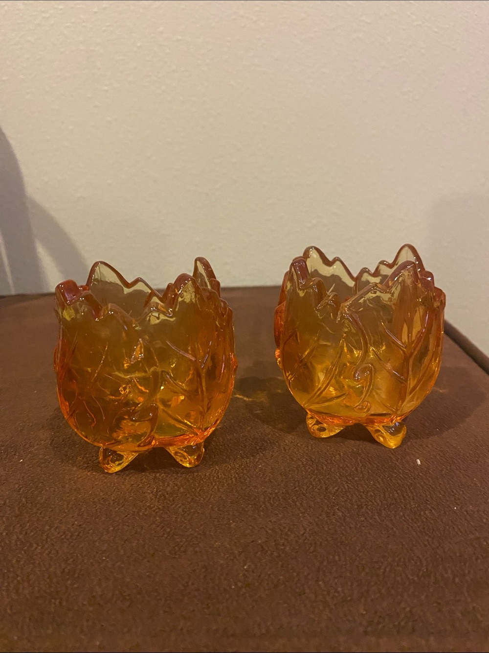 Partylite Amber Oak Leaf Votive Holders - Set of 2